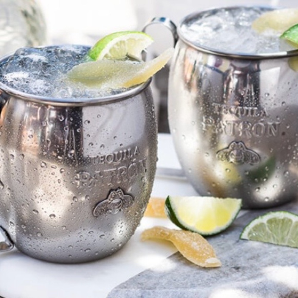 Patron Tequila Stainless Steel Moscow Mule Mugs Cups Set of 2
